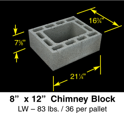 Hollow Concrete Chimney Block, 17W x 8H x 17 L, for 8 x 8 Flue Liner -  8030701